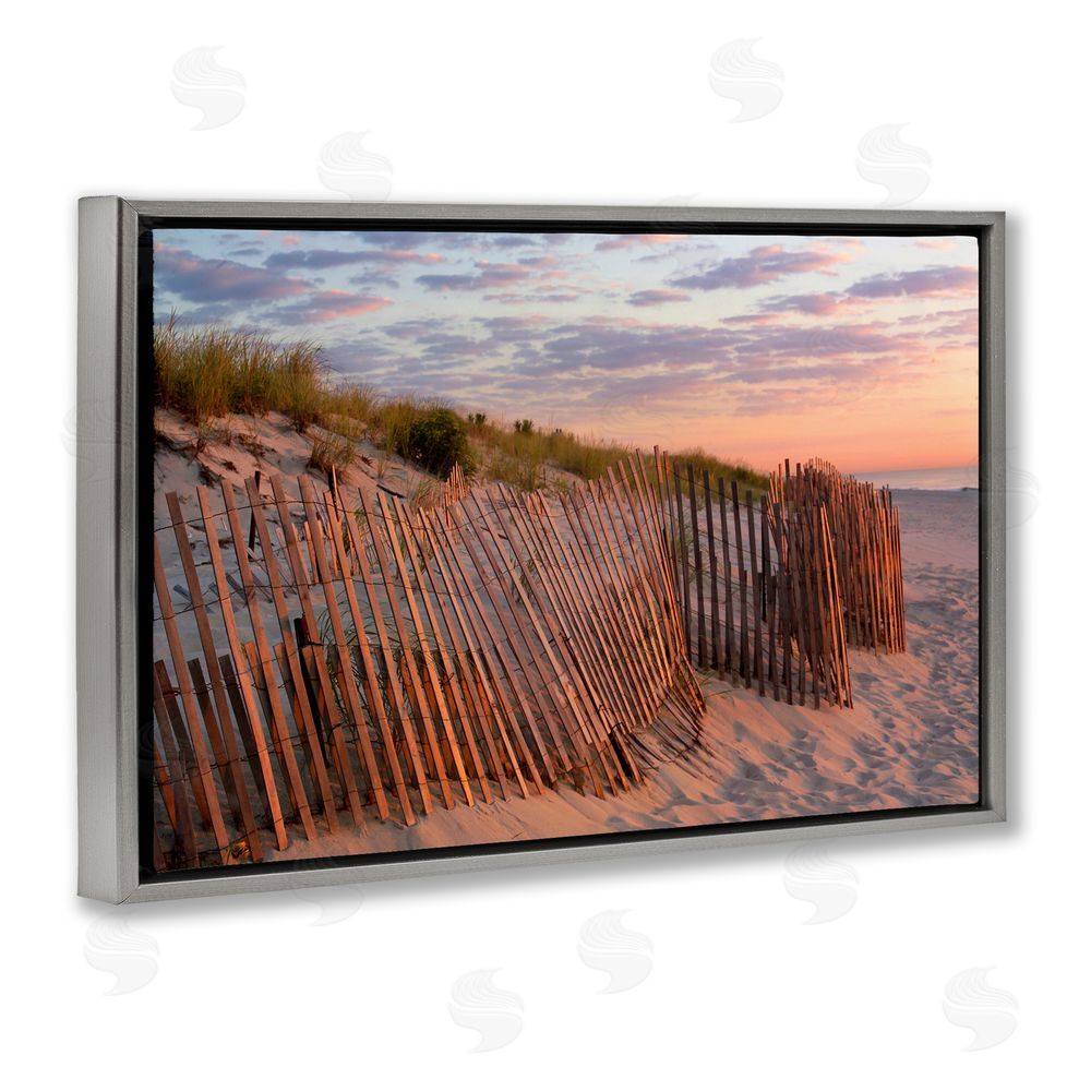 MJ Photography Brick Beach Peachy Sunrise Gray Floating Frame Canvas Wall Art Print