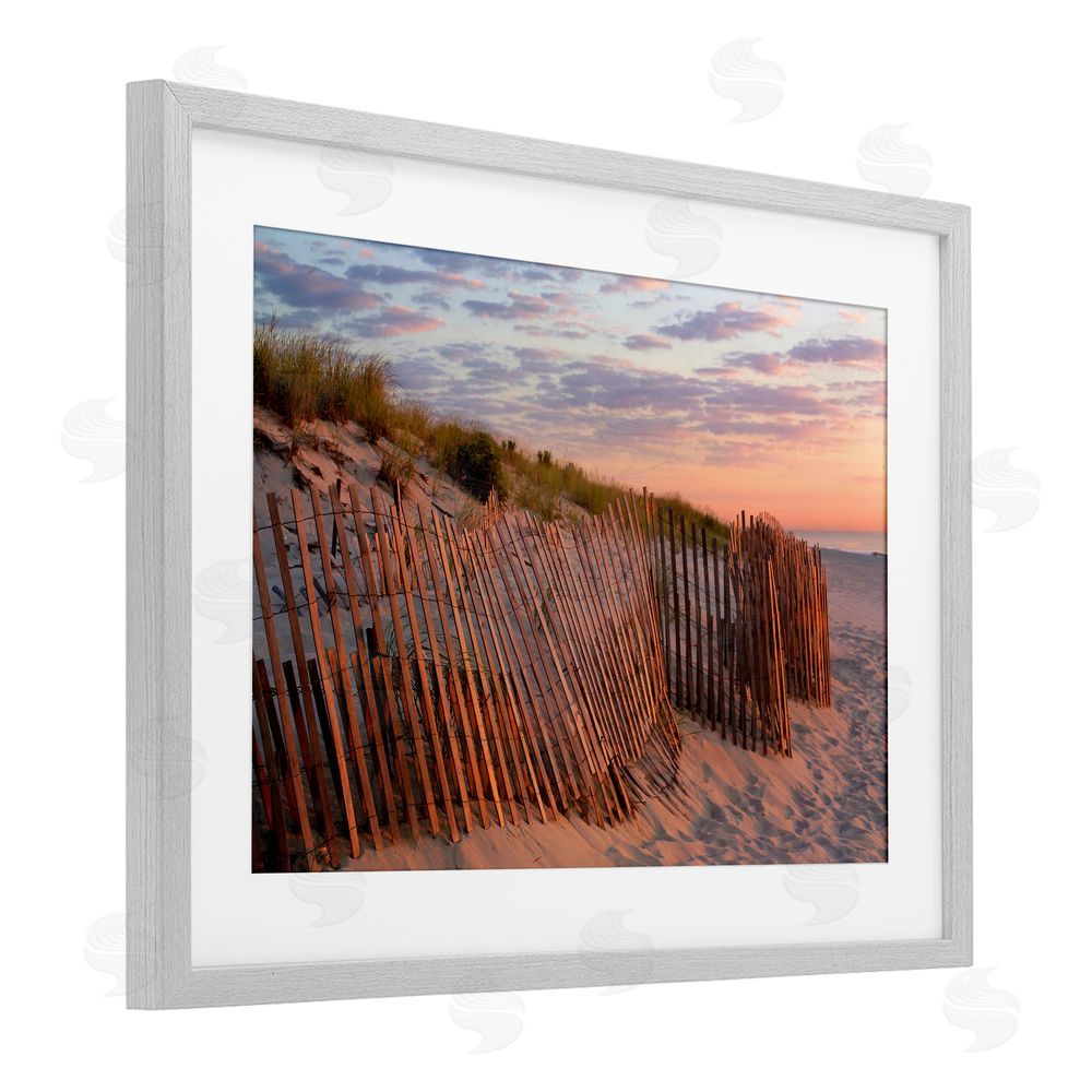 MJ Photography Brick Beach Peachy Sunrise Gray Framed Print Under Glass Wall Art