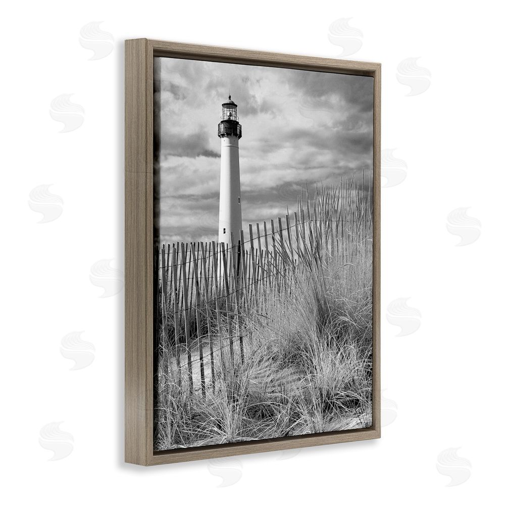 MJ Photography Cape May Lighthouse Amid Dunes Brown Floating Frame Canvas Wall Art Print