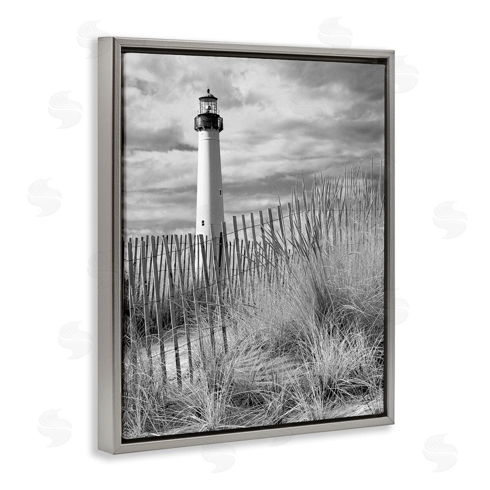 MJ Photography Cape May Lighthouse Amid Dunes Gray Floating Frame Canvas Wall Art Print