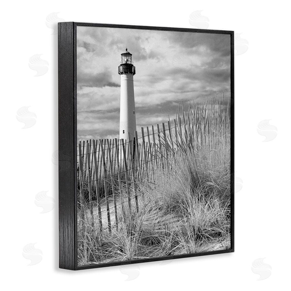 MJ Photography Cape May Lighthouse Amid Dunes Black Framed Giclee Wall Art Print