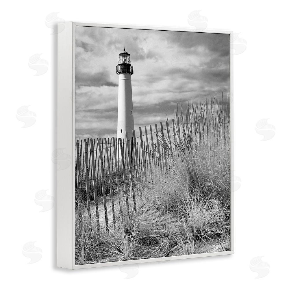 MJ Photography Cape May Lighthouse Amid Dunes White Framed Giclee Wall Art Print