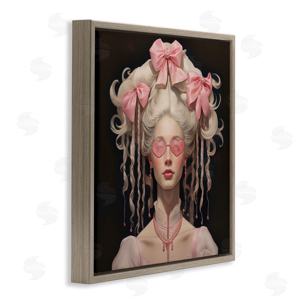 Grotto Studios Rococo Woman Opulent Ribbons Brown Floating Frame Canvas Wall Art Print