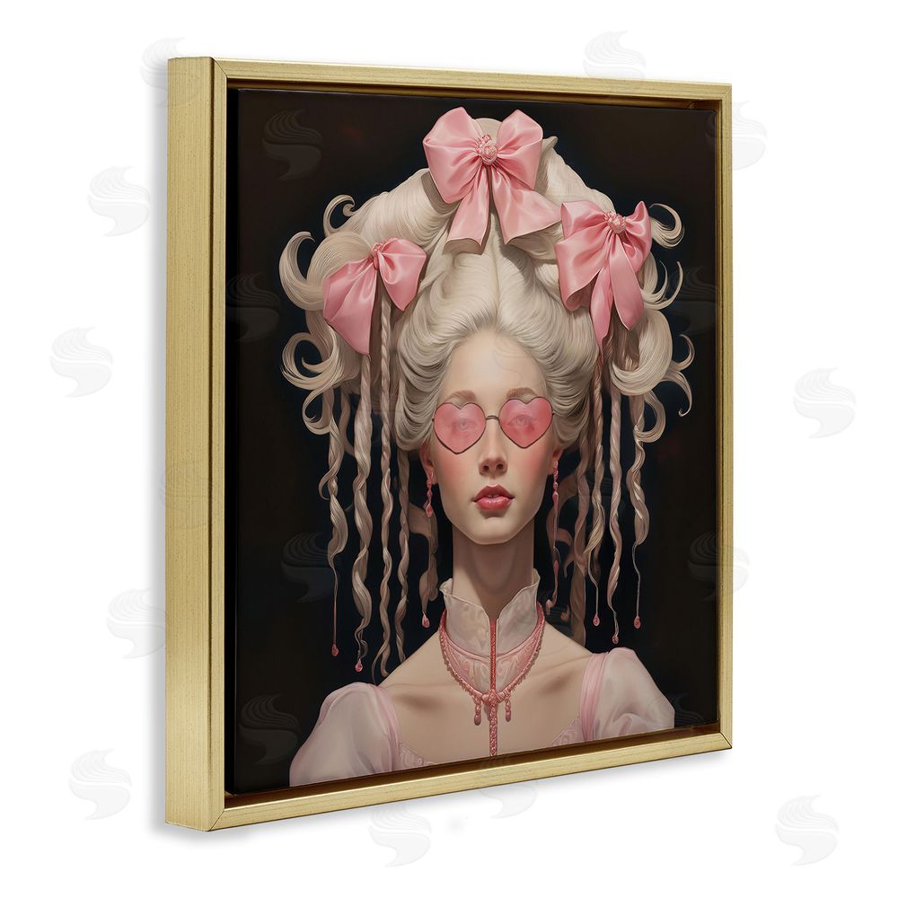 Grotto Studios Rococo Woman Opulent Ribbons Gold Floating Frame Canvas Wall Art Print