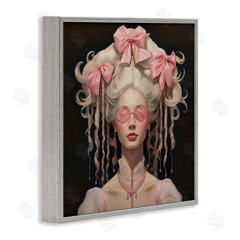 Grotto Studios Rococo Woman Opulent Ribbons Gray Framed Giclee Wall Art Print