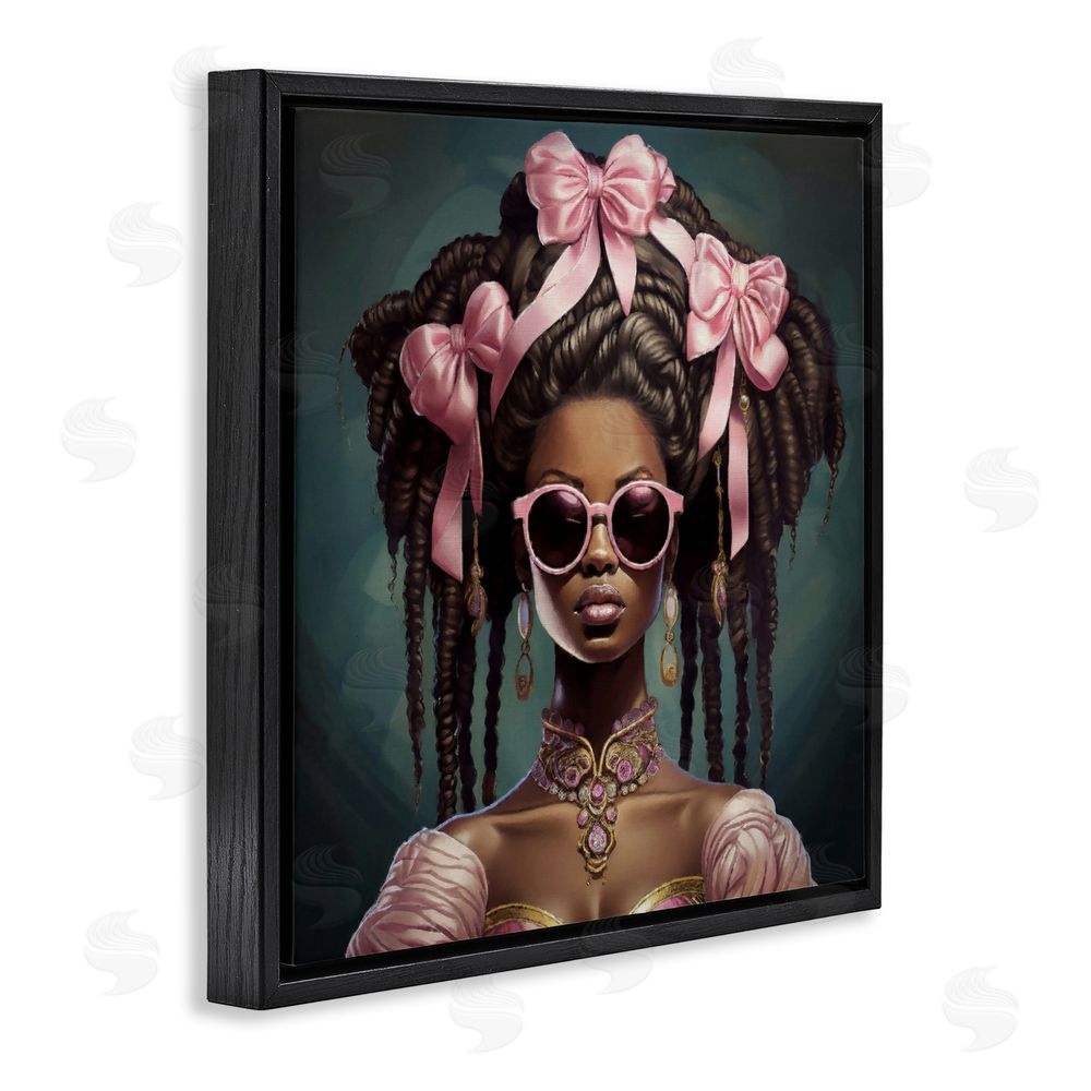 Grotto Studios Rococo Woman With Bows Black Floating Frame Canvas Wall Art Print