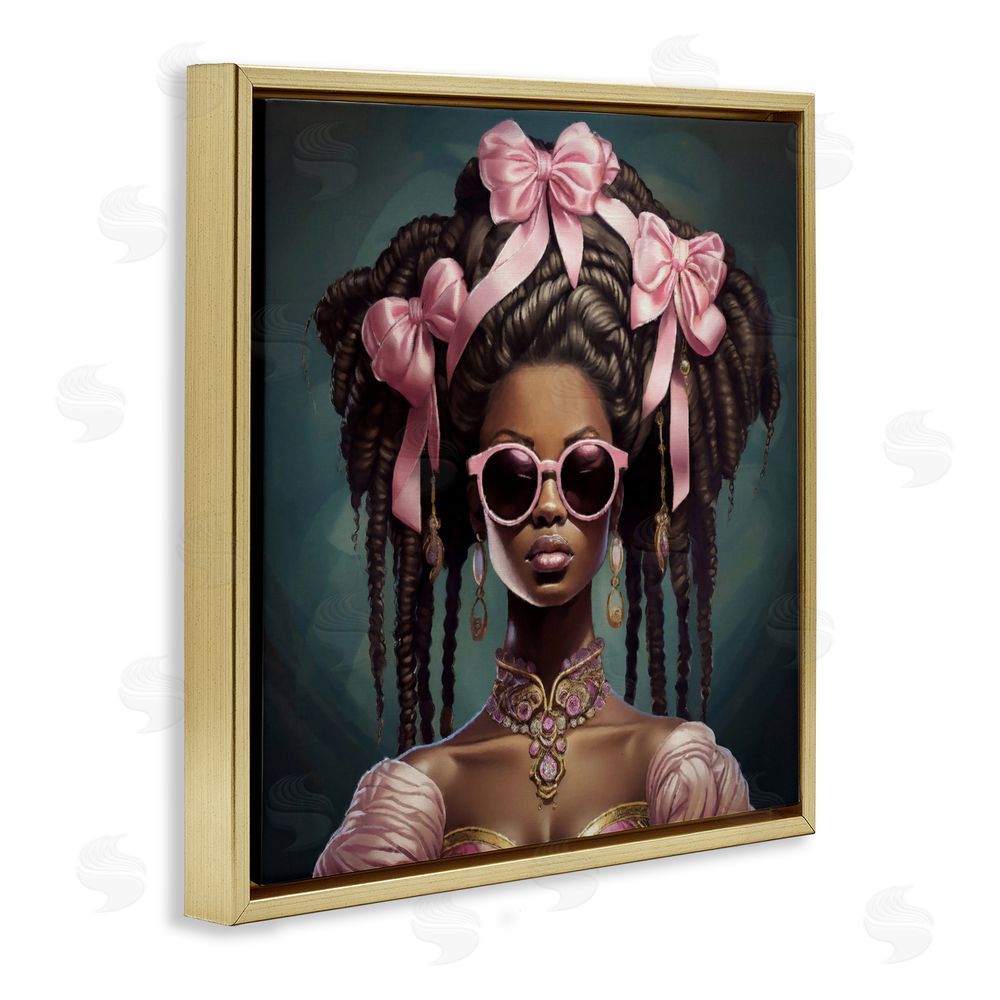 Grotto Studios Rococo Woman With Bows Gold Floating Frame Canvas Wall Art Print