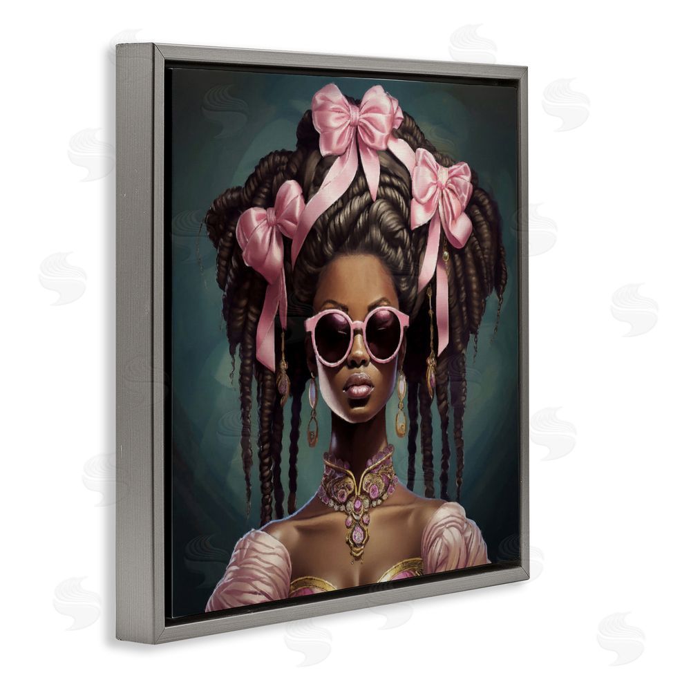 Grotto Studios Rococo Woman With Bows Gray Floating Frame Canvas Wall Art Print