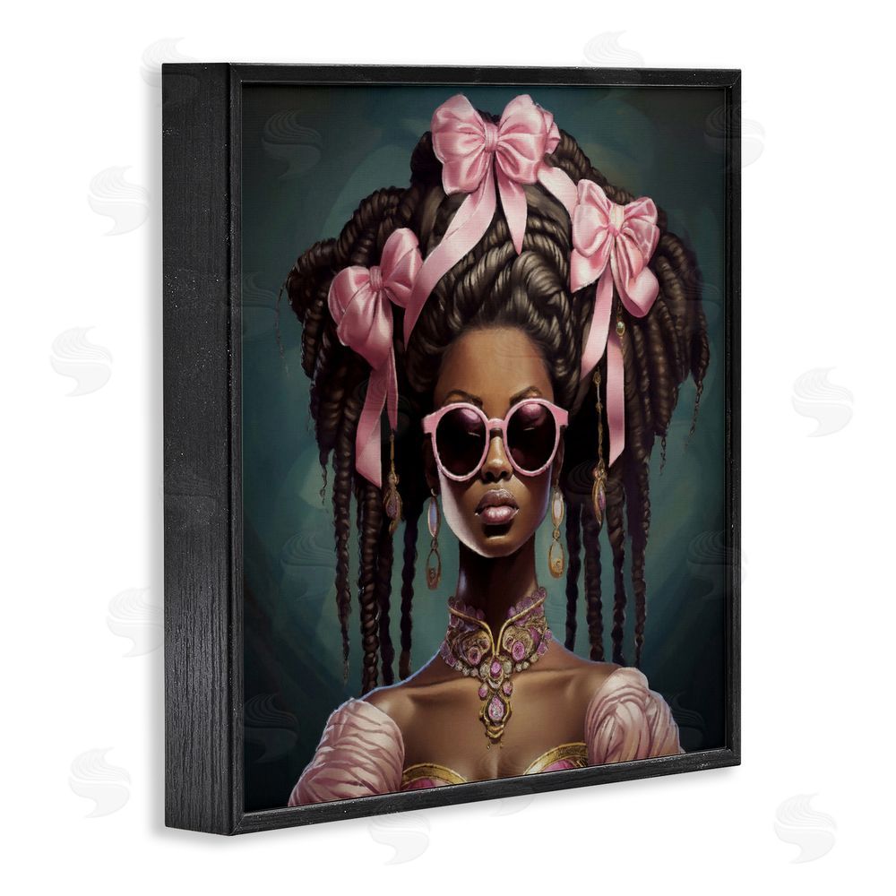 Grotto Studios Rococo Woman With Bows Black Framed Giclee Wall Art Print