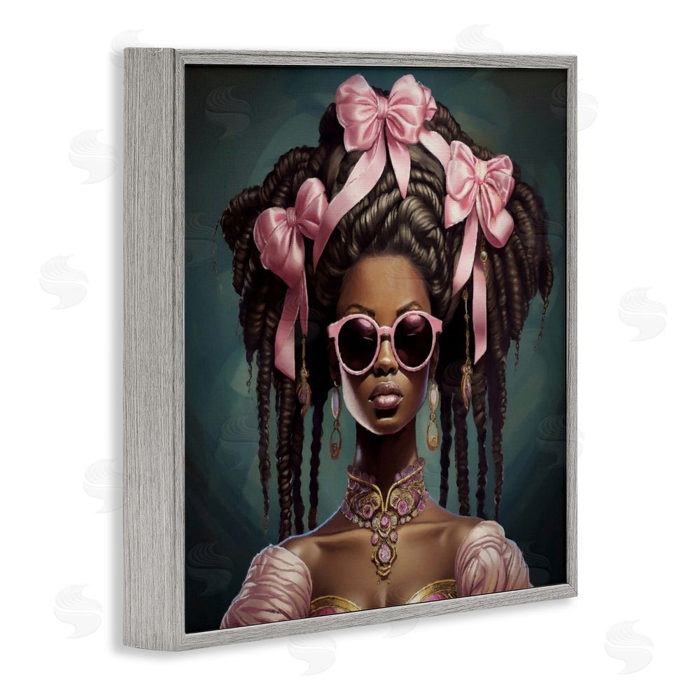 Grotto Studios Rococo Woman With Bows Gray Framed Giclee Wall Art Print