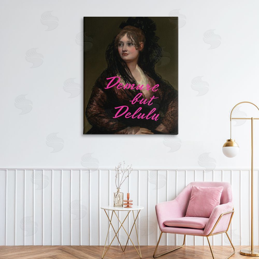 Grotto Studios Iconic Demure But Delulu Stretched Canvas Wall Art in Room