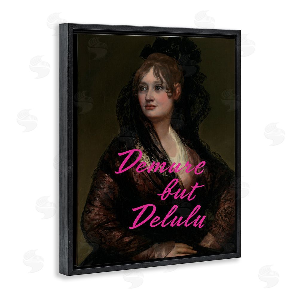 Grotto Studios Iconic Demure But Delulu Black Floating Frame Canvas Wall Art Print