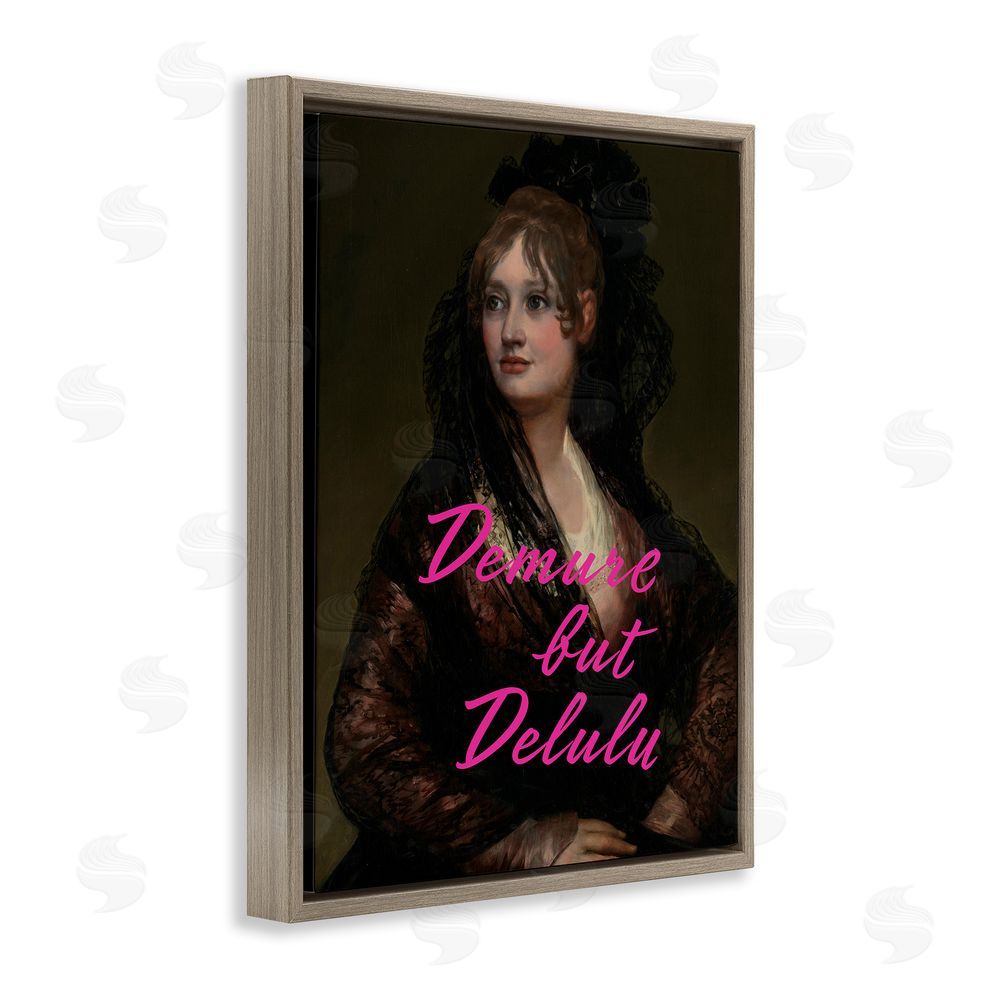 Grotto Studios Iconic Demure But Delulu Brown Floating Frame Canvas Wall Art Print