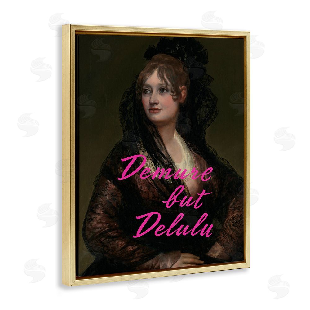Grotto Studios Iconic Demure But Delulu Gold Floating Frame Canvas Wall Art Print