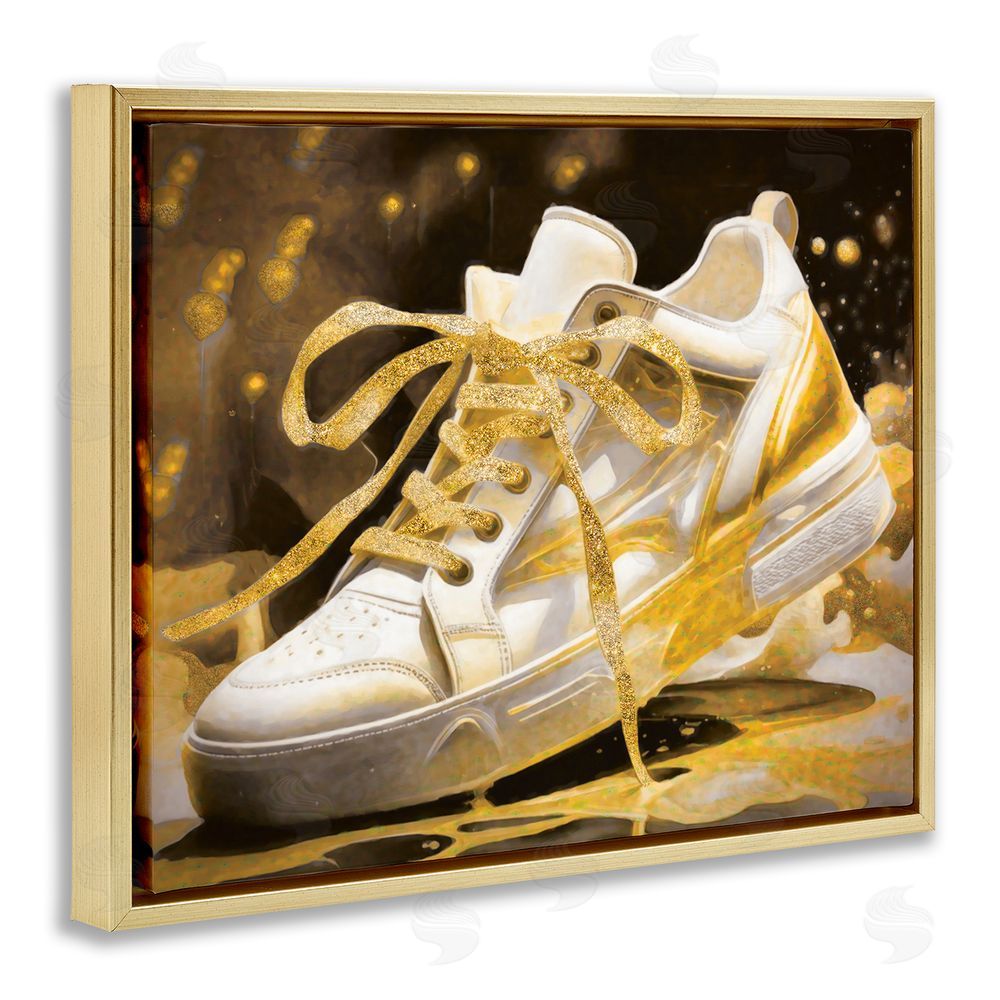 Grotto Studios Splashy Gold Sneaker Gold Floating Frame Canvas Wall Art Print