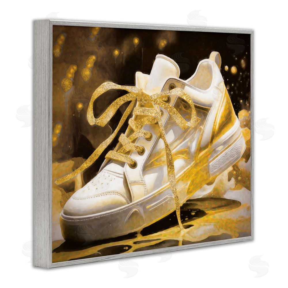 Grotto Studios Splashy Gold Sneaker Gray Framed Giclee Wall Art Print
