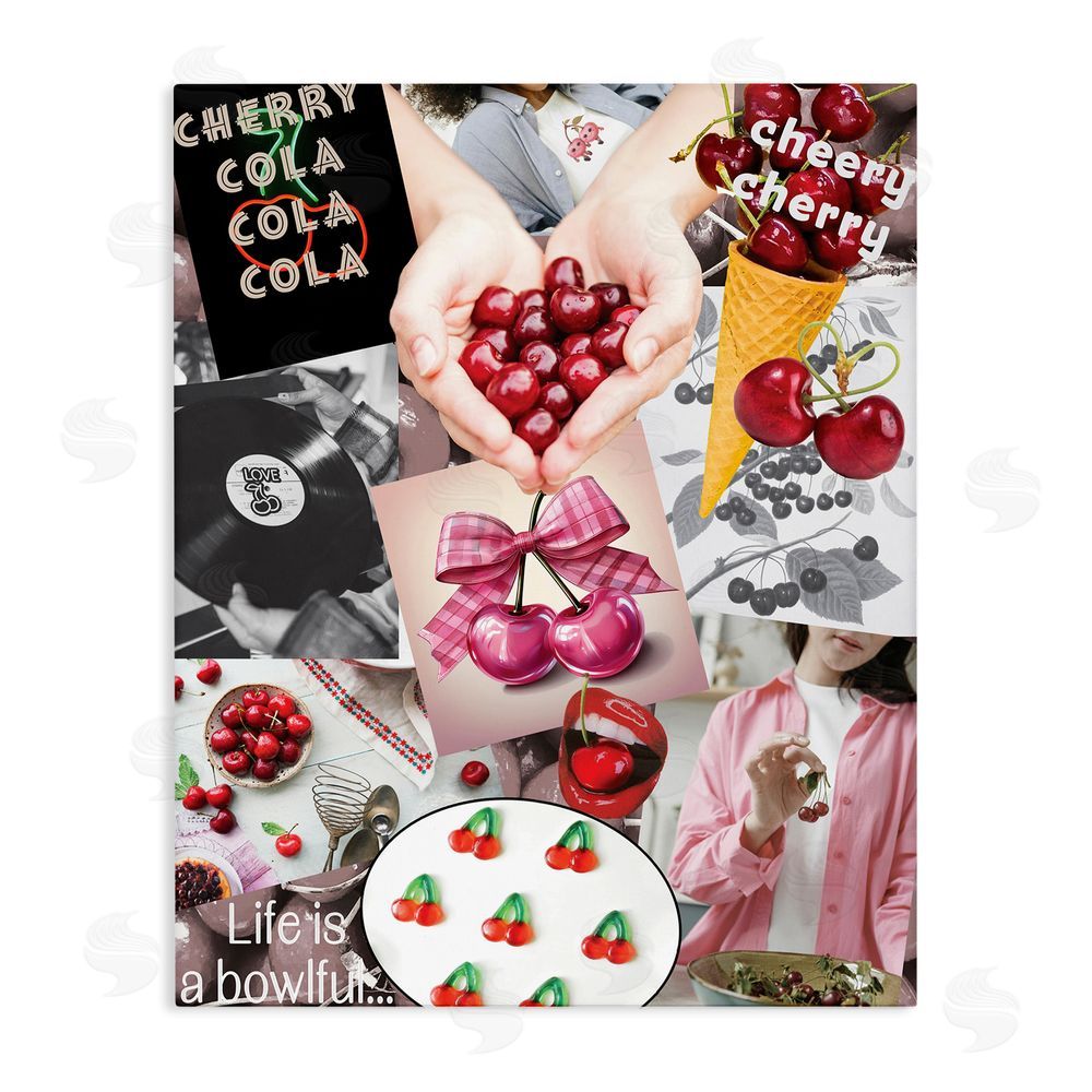 Grotto Studios Retro Cherry Mood Board Stretched Canvas Wall Art Print