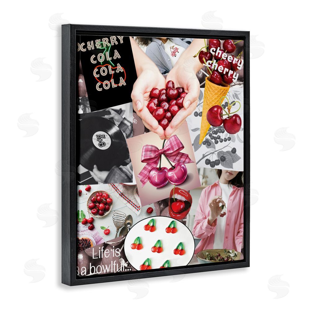 Grotto Studios Retro Cherry Mood Board Black Floating Frame Canvas Wall Art Print