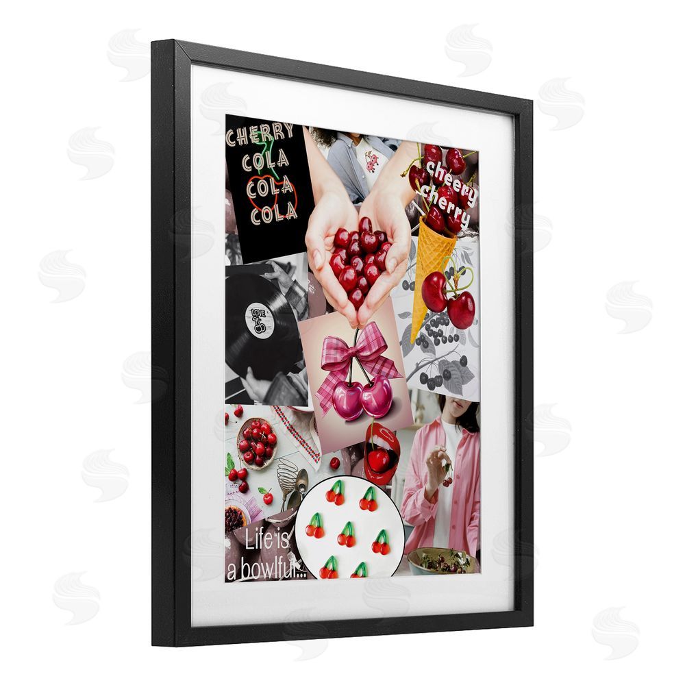 Grotto Studios Retro Cherry Mood Board Black Framed Print Under Glass Wall Art