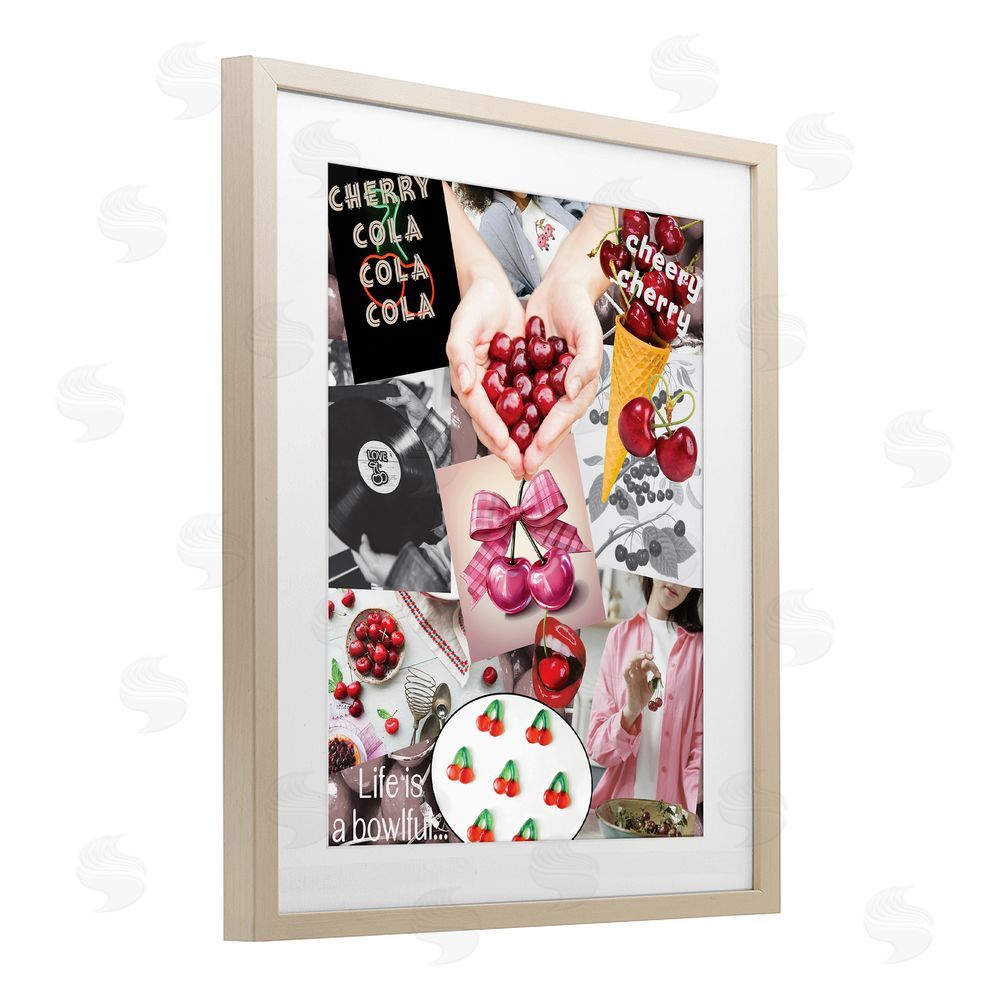 Grotto Studios Retro Cherry Mood Board Birch Framed Print Under Glass Wall Art