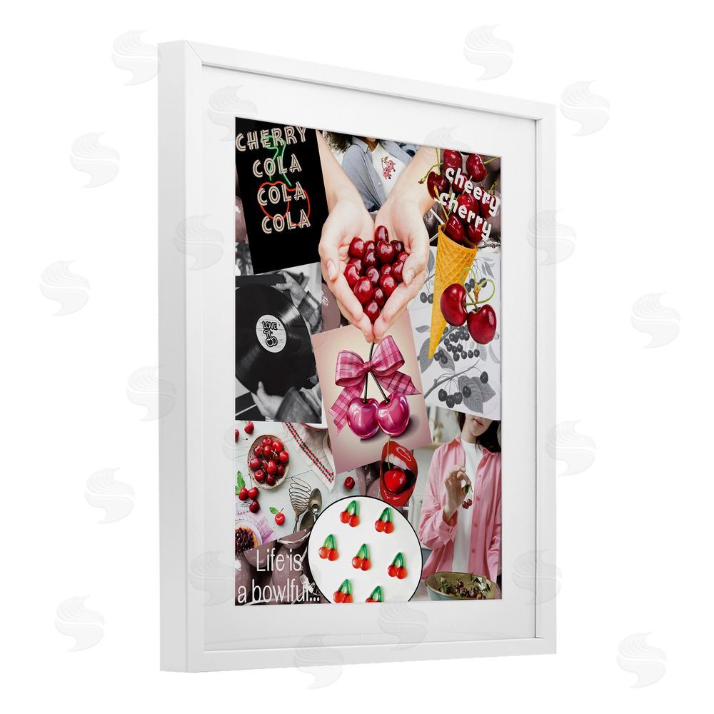Grotto Studios Retro Cherry Mood Board White Framed Print Under Glass Wall Art