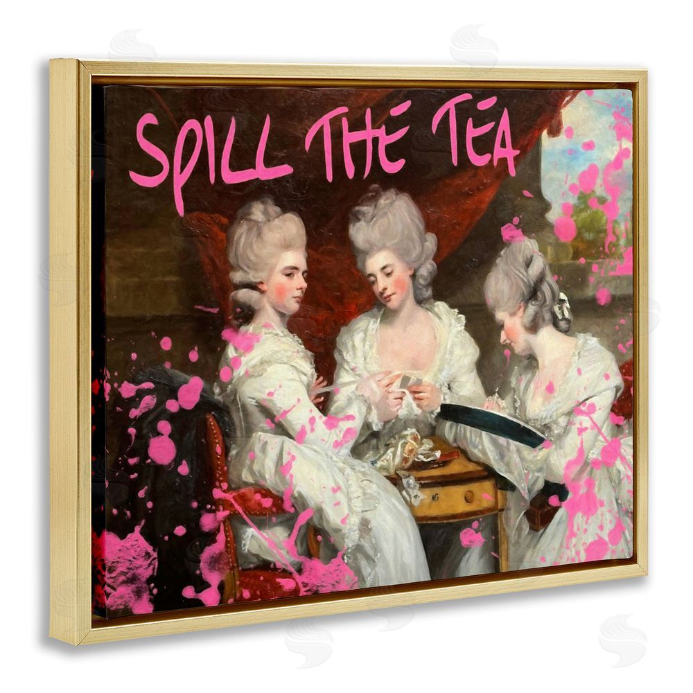 Grotto Studios Spill The Tea Iconic Ladies Gold Floating Frame Canvas Wall Art Print