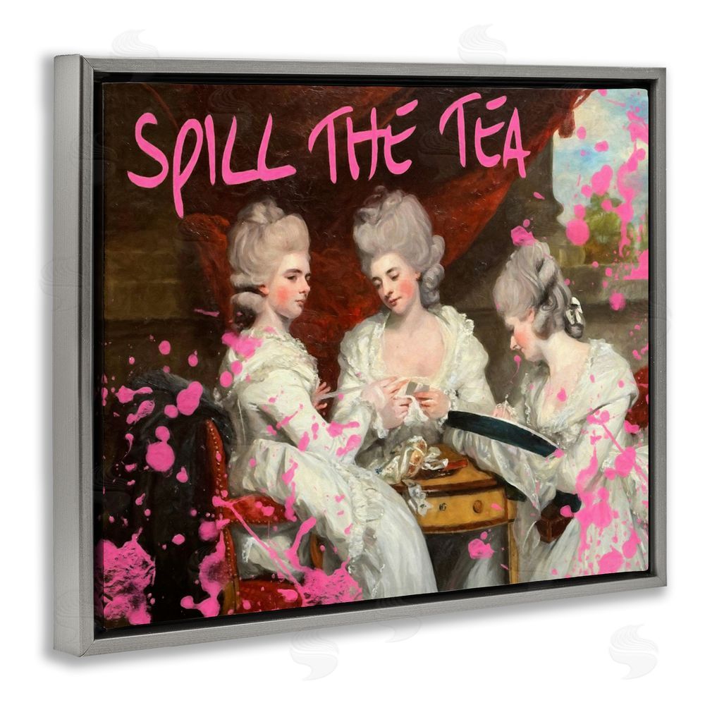 Grotto Studios Spill The Tea Iconic Ladies Gray Floating Frame Canvas Wall Art Print