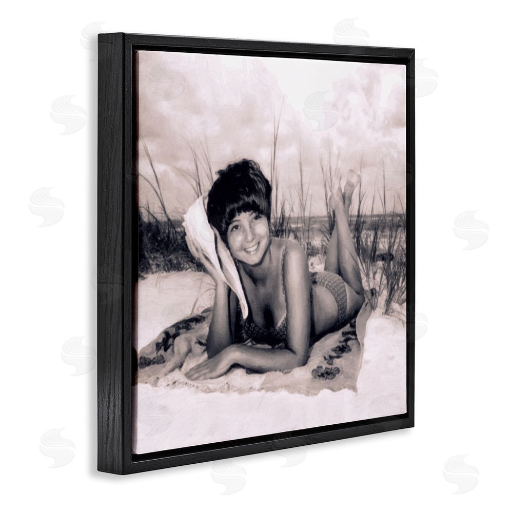 Grotto Studios Vintage Summer Girl with Conch Black Floating Frame Canvas Wall Art Print