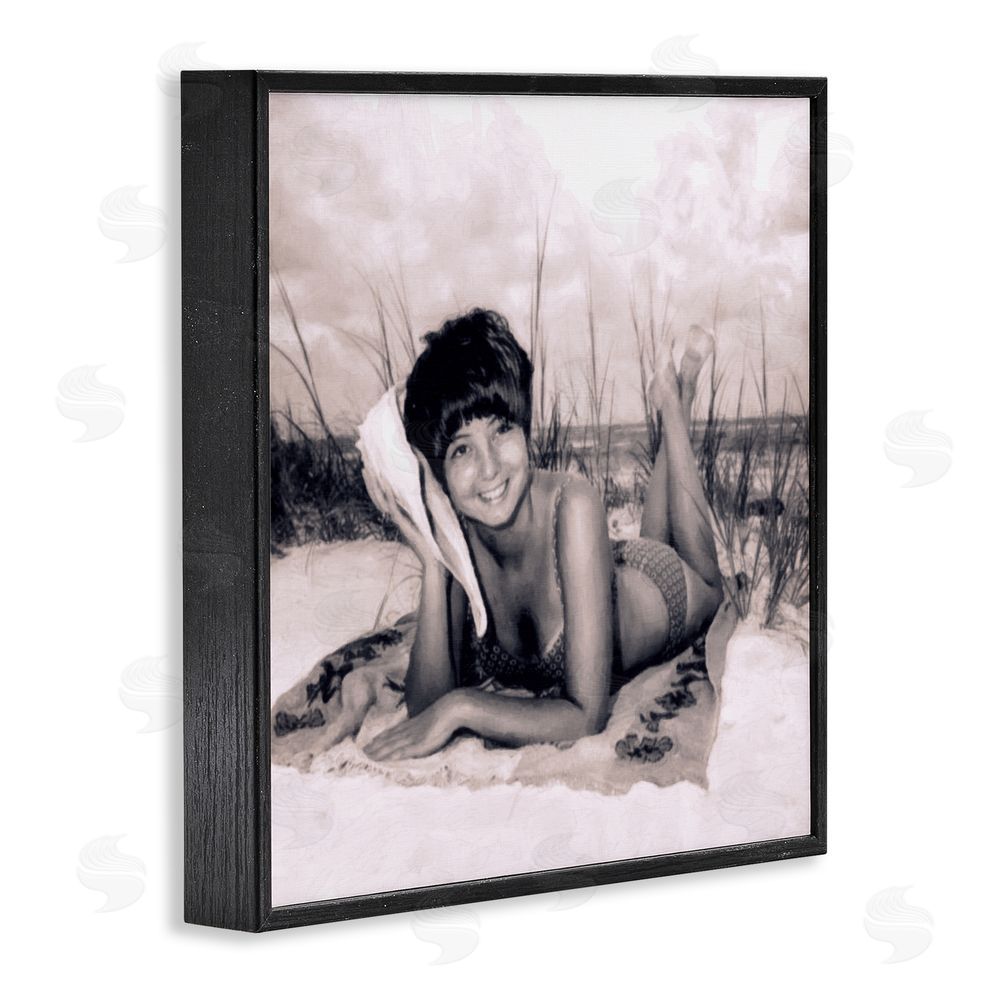 Grotto Studios Vintage Summer Girl with Conch Black Framed Giclee Wall Art Print