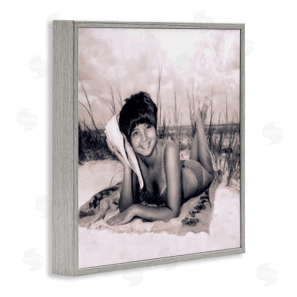 Grotto Studios Vintage Summer Girl with Conch Gray Framed Giclee Wall Art Print