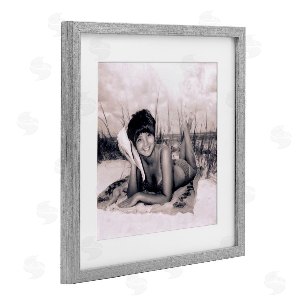Grotto Studios Vintage Summer Girl with Conch Gray Framed Print Under Glass Wall Art