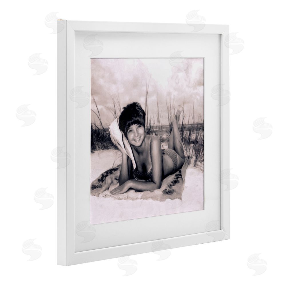 Grotto Studios Vintage Summer Girl with Conch White Framed Print Under Glass Wall Art