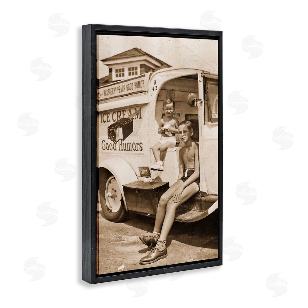 Grotto Studios Vintage Ice Cream Truck Black Floating Frame Canvas Wall Art Print