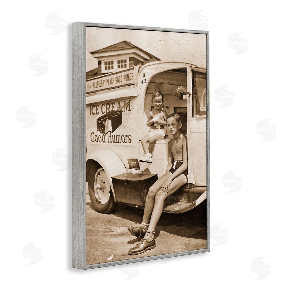 Grotto Studios Vintage Ice Cream Truck Gray Framed Giclee Wall Art Print