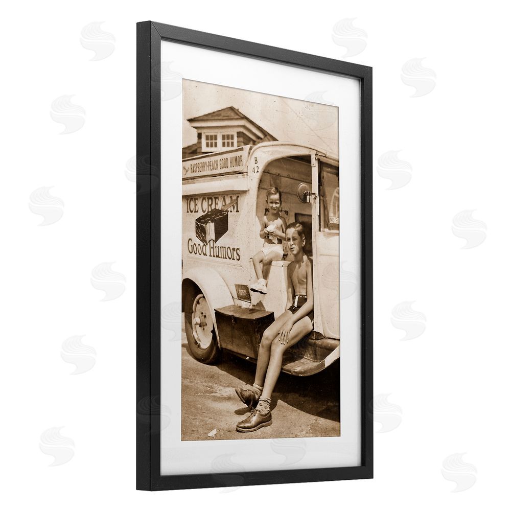 Grotto Studios Vintage Ice Cream Truck Black Framed Print Under Glass Wall Art