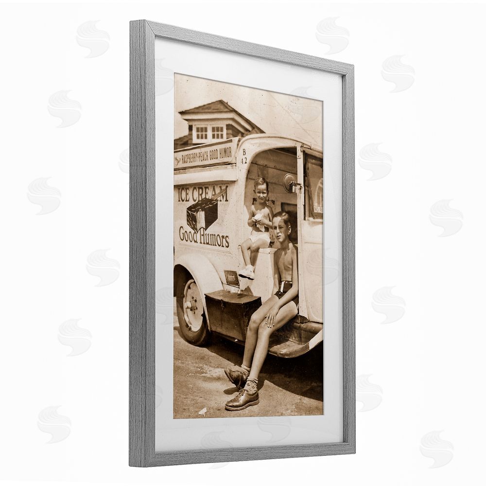 Grotto Studios Vintage Ice Cream Truck Gray Framed Print Under Glass Wall Art