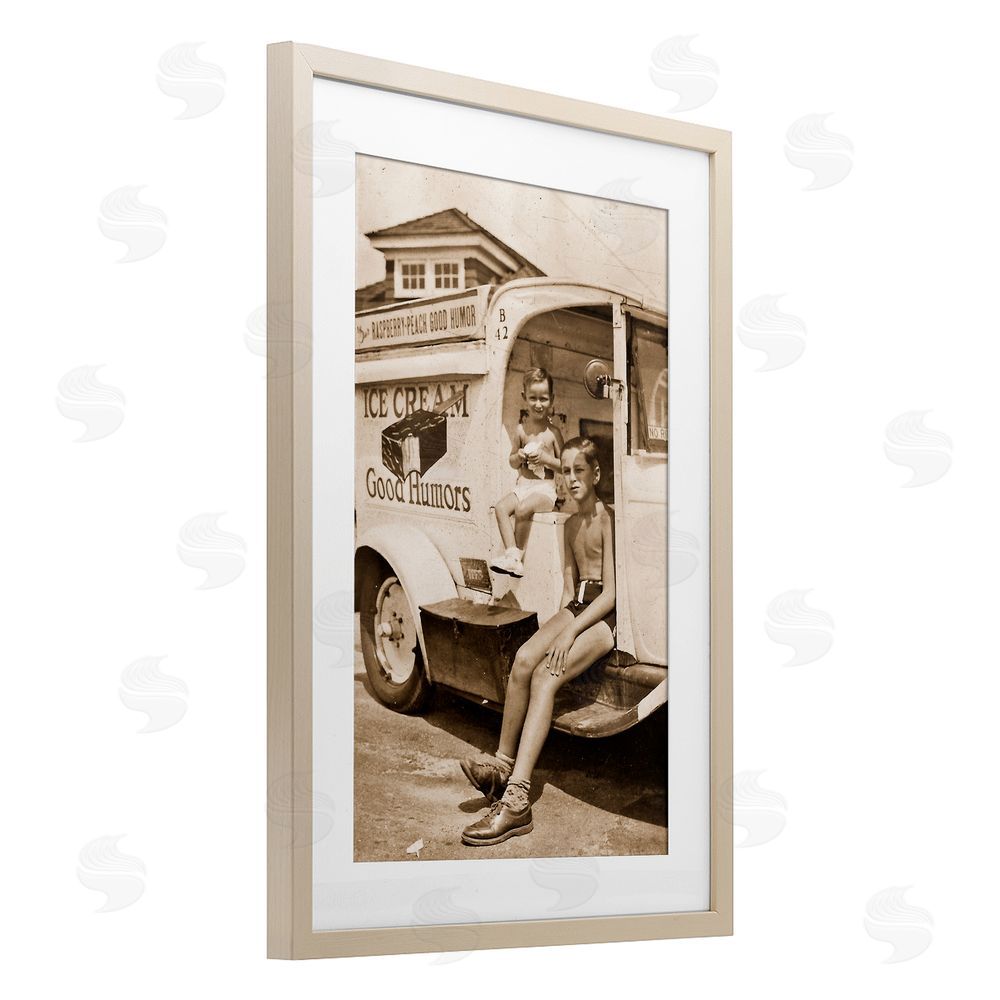 Grotto Studios Vintage Ice Cream Truck Birch Framed Print Under Glass Wall Art