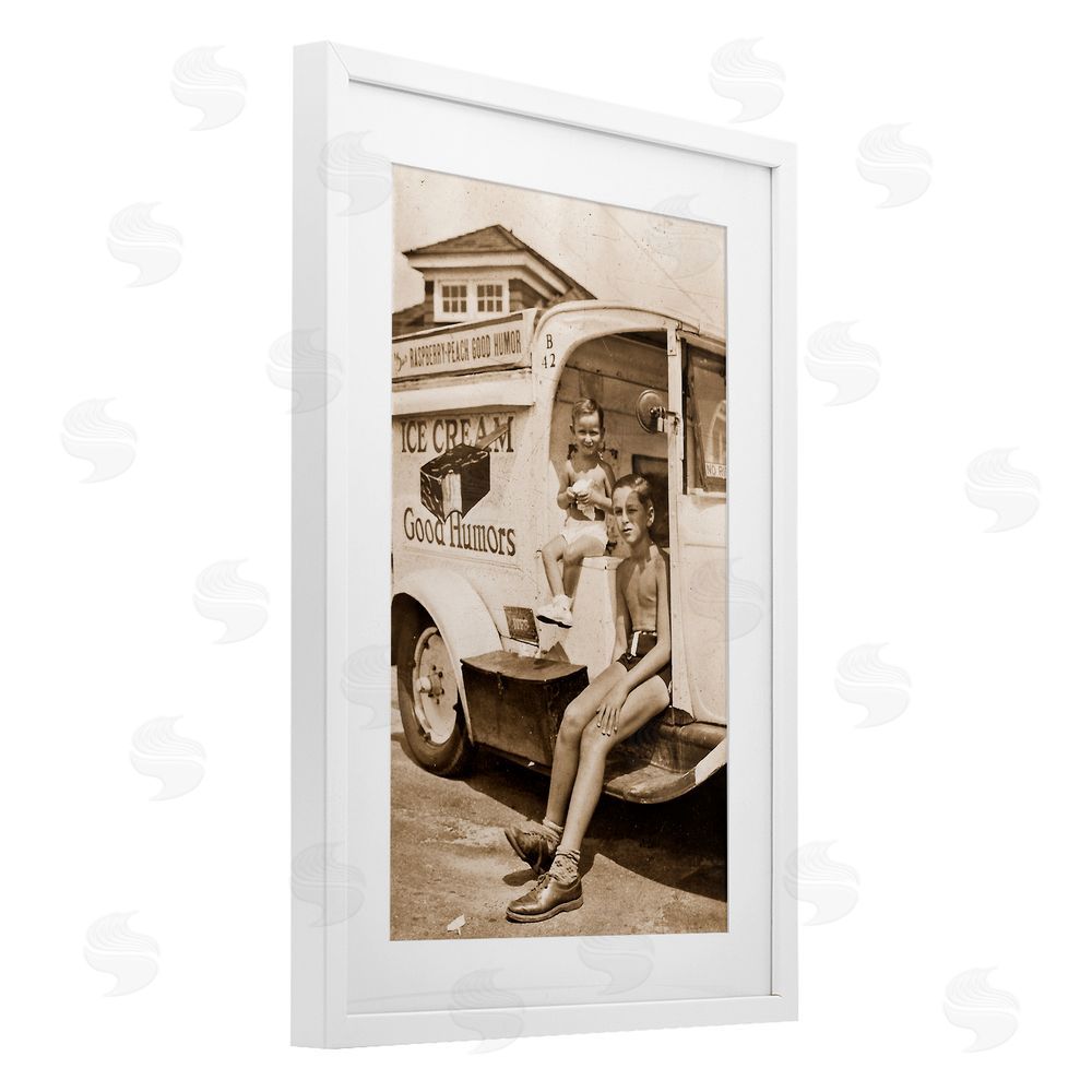 Grotto Studios Vintage Ice Cream Truck White Framed Print Under Glass Wall Art
