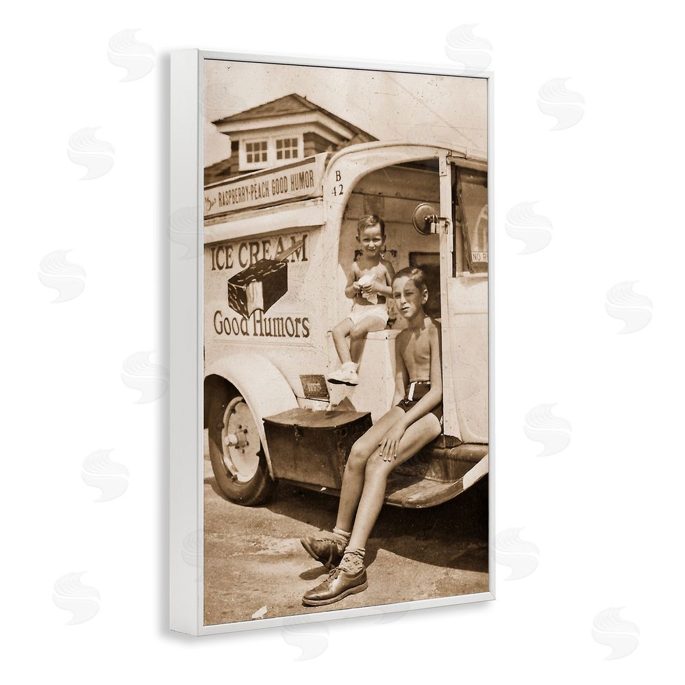 Grotto Studios Vintage Ice Cream Truck White Framed Giclee Wall Art Print