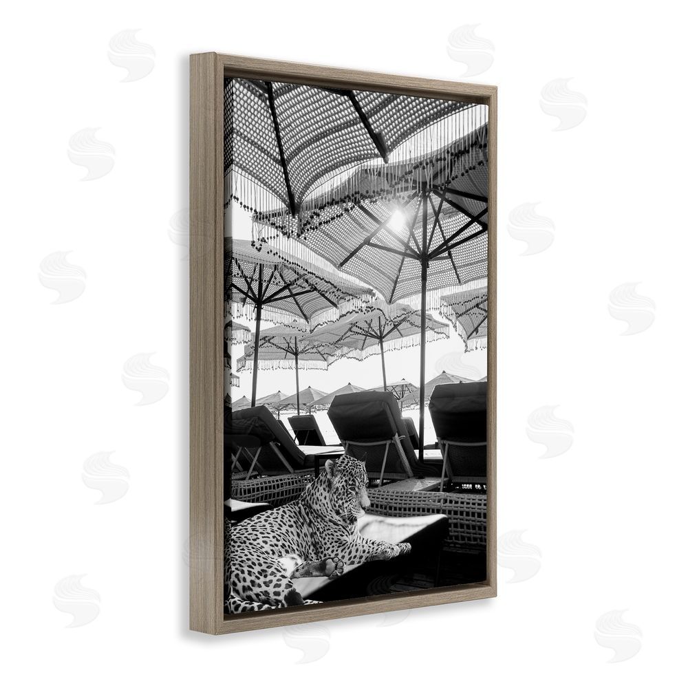 Grotto Studios Leopard On Tropical Vacation Brown Floating Frame Canvas Wall Art Print