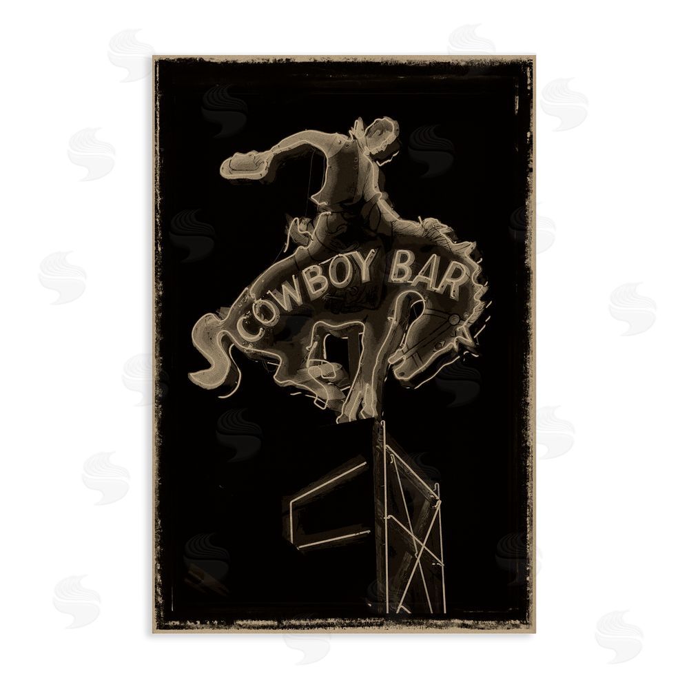 Grotto Studios Cowboy Bar on Black Stretched Canvas Wall Art