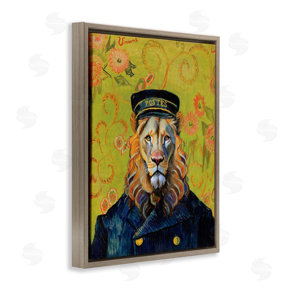 Grotto Studios French Lion Postmaster Brown Floating Frame Canvas Wall Art Print
