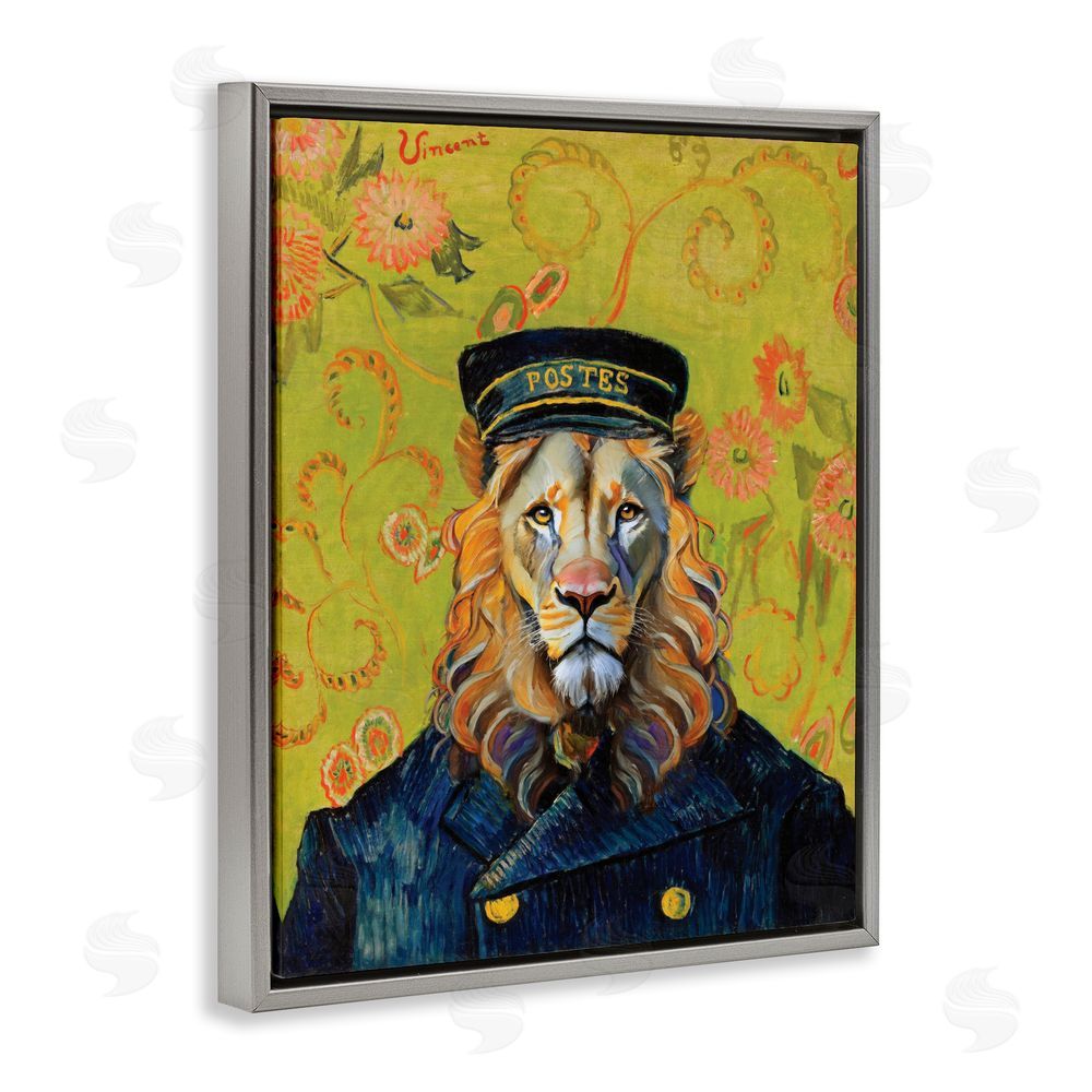 Grotto Studios French Lion Postmaster Gray Floating Frame Canvas Wall Art Print