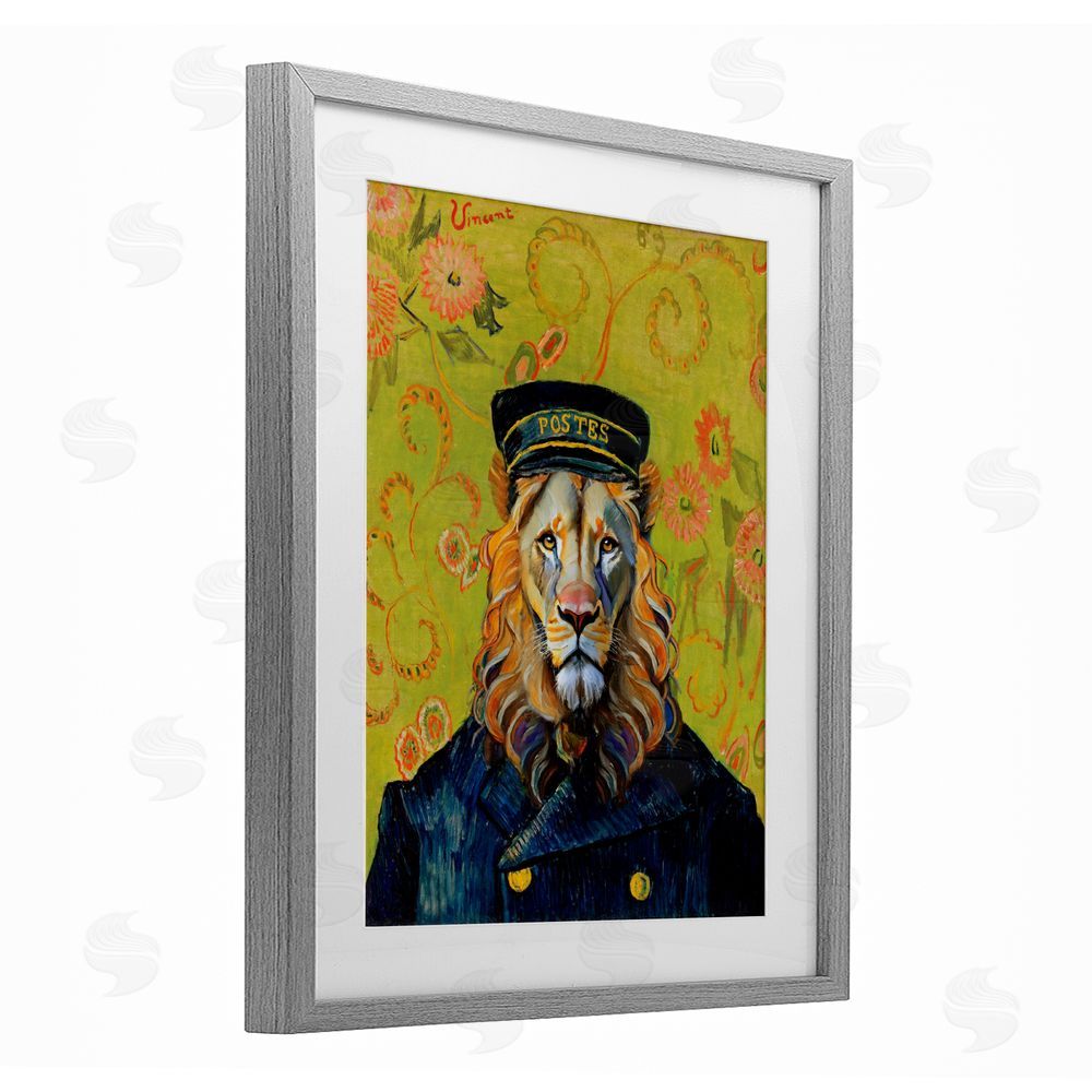 Grotto Studios French Lion Postmaster Gray Framed Print Under Glass Wall Art
