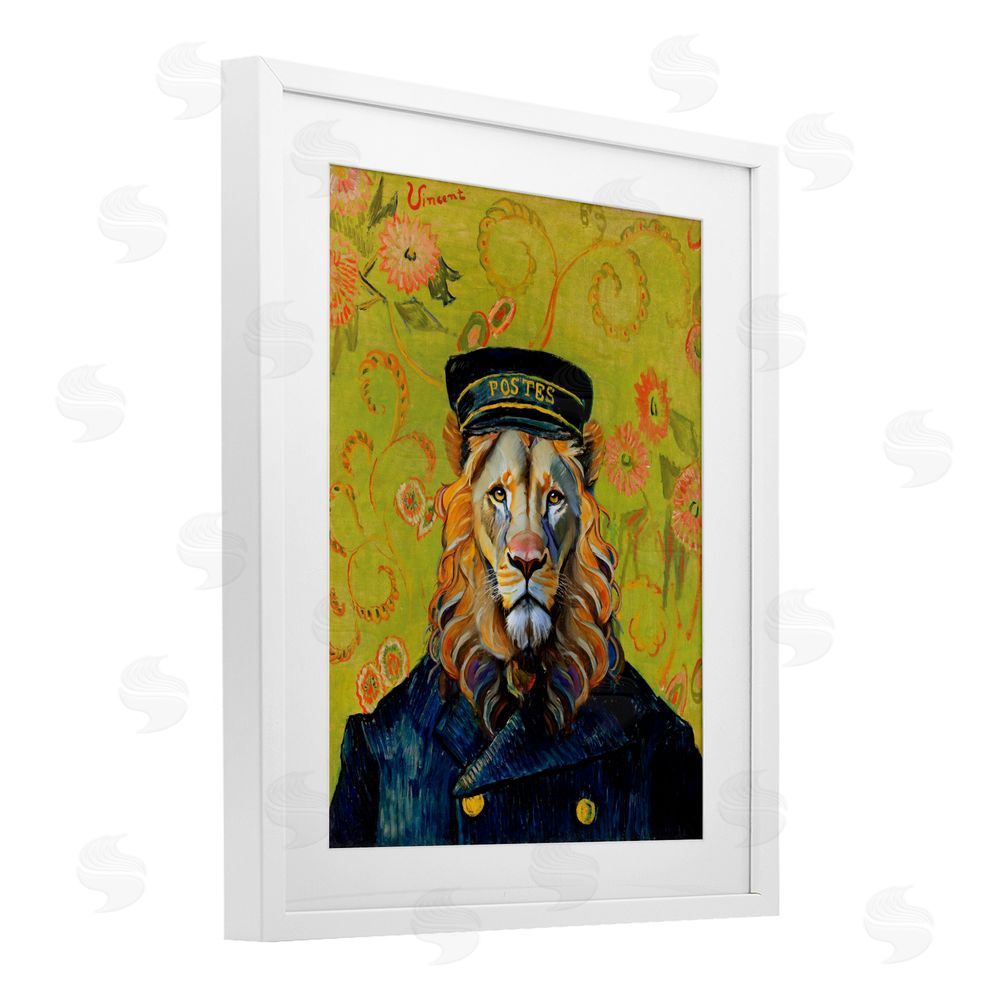 Grotto Studios French Lion Postmaster White Framed Print Under Glass Wall Art