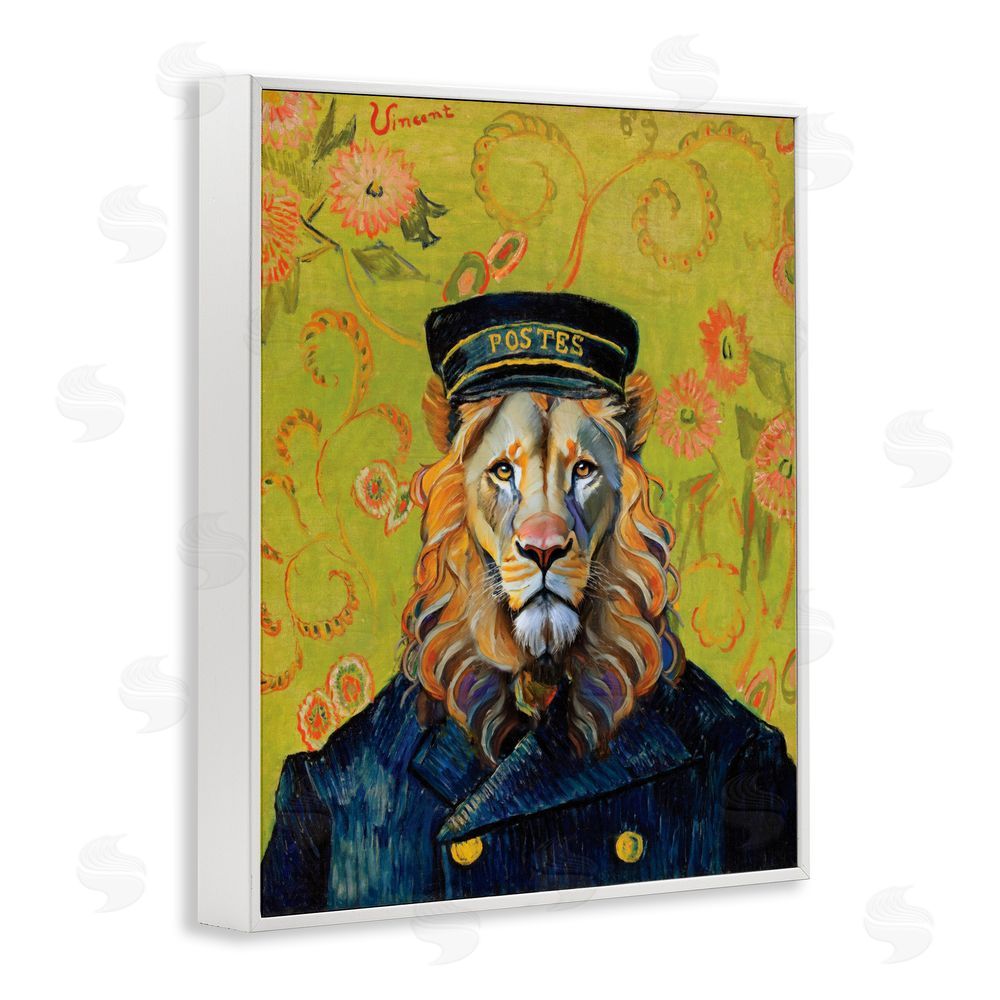 Grotto Studios French Lion Postmaster White Framed Giclee Wall Art Print