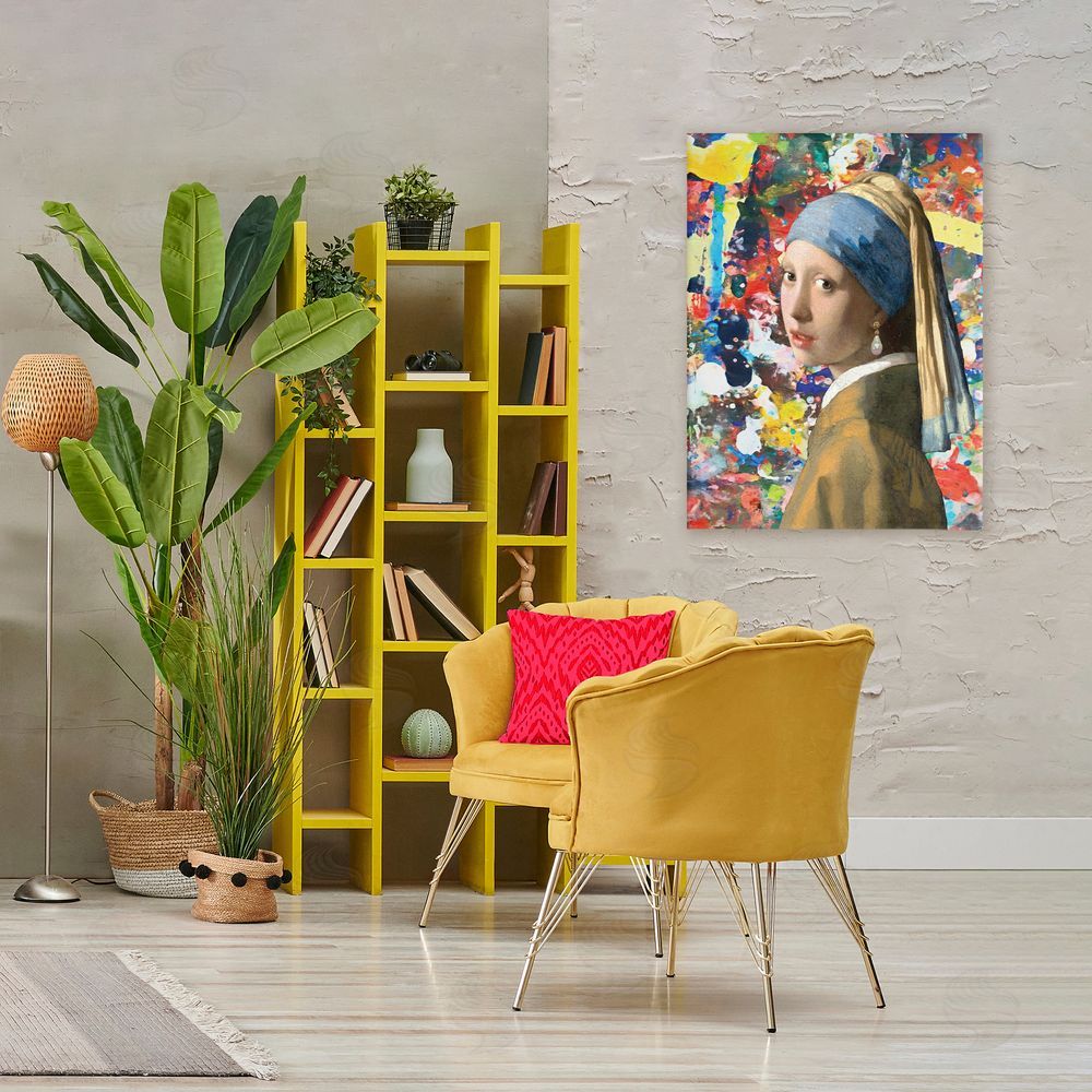 Grotto Studios Modern Splatter Iconic Pearl Earring Stretched Canvas Wall Art in Room