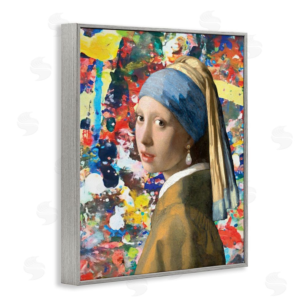 Grotto Studios Modern Splatter Iconic Pearl Earring Gray Framed Giclee Wall Art Print