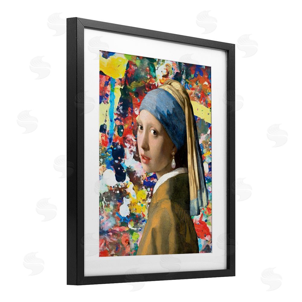 Grotto Studios Modern Splatter Iconic Pearl Earring Black Framed Print Under Glass Wall Art