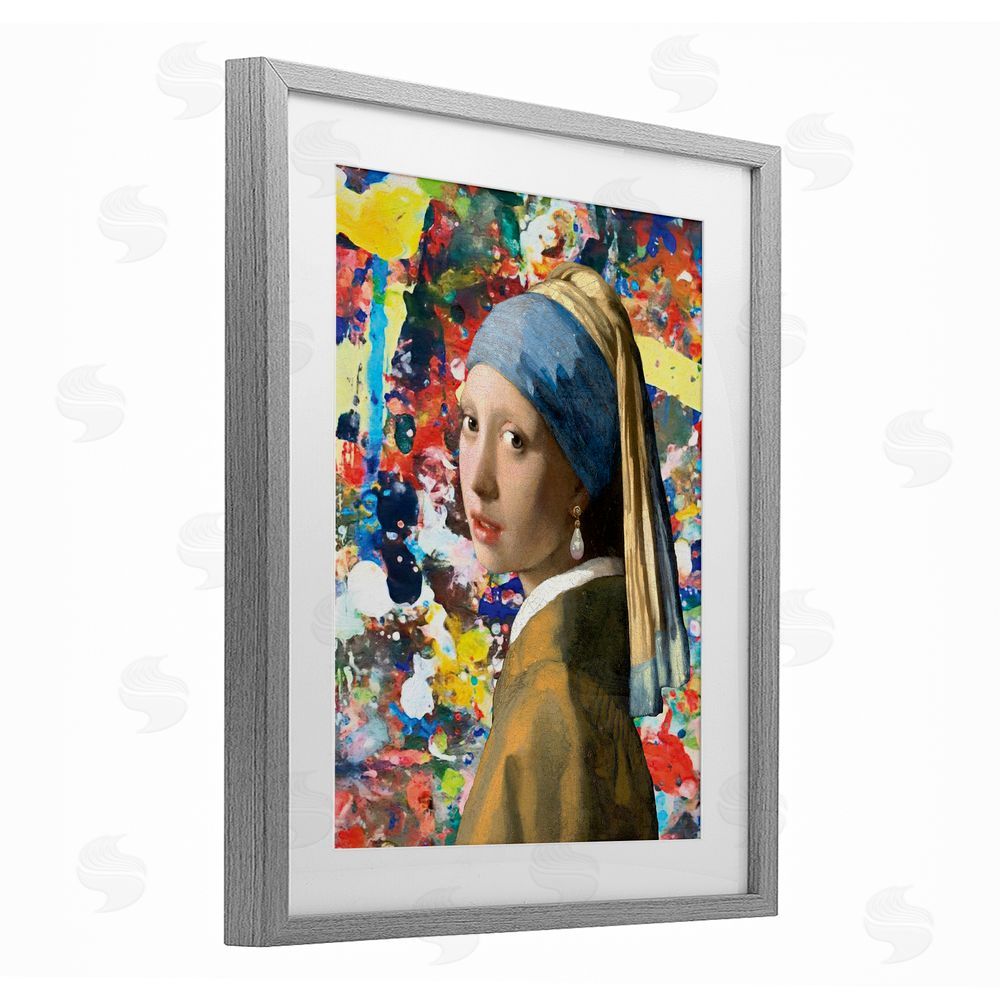 Grotto Studios Modern Splatter Iconic Pearl Earring Gray Framed Print Under Glass Wall Art